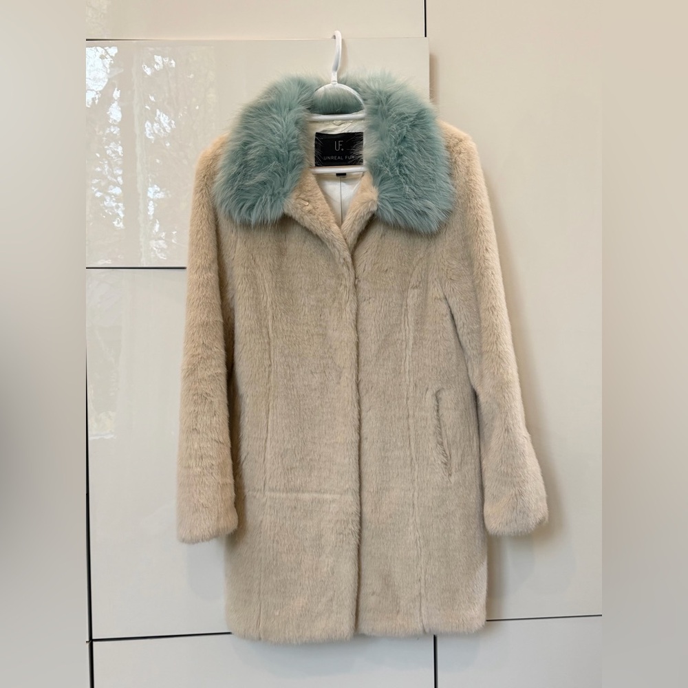Unreal Fur faux fur coat cream with blue M